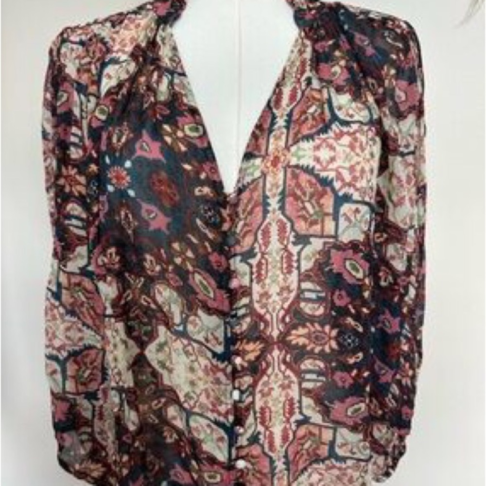 By Anthropologie Boho Paisley Button-Front Women’s Blouse - Pink & Navy